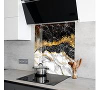 Myphotostation, paraschizzi in vetro temperato nero marmo 40,6 x 40,6 cm, paraspruzzi astratto per decorazione della cucina, bagno, protezione da parete, forno, pannello paraschizzi, piastrelle,