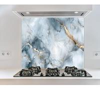 Myphotostation, paraschizzi in vetro temperato, paraschizzi in marmo grigio e oro, 35,5 x 30 cm, paraspruzzi in vetro per protezione da parete della stufa, tagliere, pannello a parete del fornello
