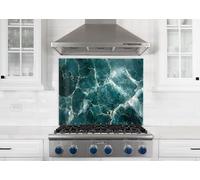 Myphotostation, paraschizzi in vetro temperato per cucina, paraspruzzi in vetro marmorizzato verde, 47 x 19 H, protezione da parete per cucina, piano cottura, tagliere, pannello da parete, copertura