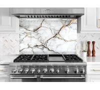 Myphotostation, paraschizzi in vetro temperato per cucina, piano cottura, protezione da parete, tagliere, pannello da parete per fornelli, 47 x 19 cm, colore: bianco