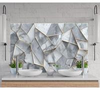 Myphotostation, paraschizzi in vetro temperato per cucina, piano cottura, tagliere, pannello da parete per fornelli, pannello da parete per fornelli, 50 x 83,5 cm, motivo geometrico grigio e oro