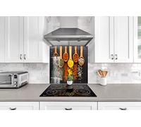 Myphotostation, paraschizzi in vetro temperato per spezie, 48 x 32 cm (larghezza x altezza), paraspruzzi per cucina, bagno, parete, stufa, pannello paraspruzzi, piastrelle, vetro paraspruzzi