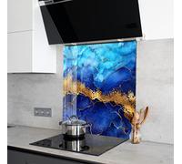 Myphotostation, paraschizzi in vetro temperato testurizzato in marmo blu, 76 x 61 cm, paraspruzzi per cucina, bagno, protezione da parete, forno, pannello paraschizzi, stufa, fornello in vetro,