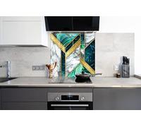 Myphotostation, paraschizzi in vetro temperato verde marmo, 50 x 50 cm, paraspruzzi astratto per decorazione da parete per cucina, bagno, protezione da parete, stufa, pannello paraschizzi, piastrelle,