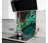 Myphotostation, paraschizzi in vetro temperato verde marmo nero, 35,5 x 24 cm, colore scuro, paraspruzzi per cucina, bagno, protezione da parete, stufa, pannello paraspruzzi, piastrelle, piano