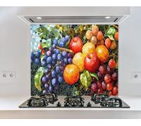 Myphotostation, paraspruzzi da cucina in vetro temperato, 35,4 x 35,4 cm x 35,4 cm di altezza, con mosaico per la raccolta della frutta, paraschizzi, paraschizzi in vetro temperato, per cucina, piano