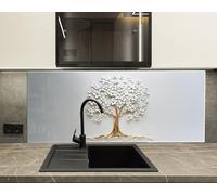 Myphotostation, paraspruzzi da cucina in vetro temperato con albero dell'armonia bianca, 35,5 x 30 cm (altezza x altezza), paraspruzzi in vetro temperato, paraspruzzi per cucina, piano cottura