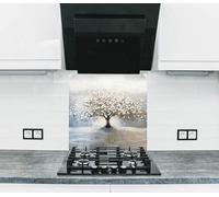 Myphotostation, paraspruzzi da cucina in vetro temperato con albero fiorito, 30 x 40,6 cm (larghezza x altezza), paraspruzzi per cucina, protezione da parete per fornelli, tagliere, pannello da parete