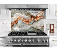 Myphotostation, paraspruzzi da cucina in vetro temperato con flusso di rame e quarzo, 36 x 36 cm, paraspruzzi per cucina, protezione da parete per fornelli, tagliere, pannello da parete per fornelli