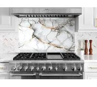 Myphotostation, paraspruzzi da cucina in vetro temperato con venature dorate, 30 x 61 cm (larghezza x altezza), paraschizzi in vetro temperato per cucina, protezione da parete per fornelli, tagliere