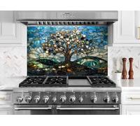 Myphotostation, paraspruzzi da cucina in vetro temperato, motivo albero di luce, 30 x 50 cm (larghezza x altezza), paraspruzzi per cucina, protezione da parete per fornelli, tagliere, pannello da