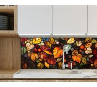 Myphotostation, paraspruzzi da cucina in vetro temperato, motivo autunnale, con foglie colorate, per cucina, stufa, tagliere, pannello da parete per fornelli, copertura posteriore della stufa
