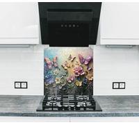 Myphotostation, paraspruzzi in vetro a forma di farfalla, 120 x 48 cm, paraschizzi in vetro temperato, paraschizzi in vetro per stufa, tagliere, pannello da parete per fornelli, copertura posteriore