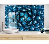 Myphotostation, paraspruzzi in vetro temperato blu scuro a forma di cactus, 70 x 43 cm, motivo floreale, per cucina, bagno, protezione da parete, stufa, pannello paraspruzzi, piastrelle, vetro
