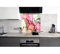 Myphotostation, paraspruzzi in vetro temperato color marmo rosa, 59 x 23,6 cm, paraspruzzi frattale, per decorazione cucina, bagno, parete, forno, paraspruzzi, piastrelle, piano cottura, paraspruzzi