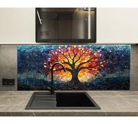 Myphotostation, paraspruzzi in vetro temperato con albero della luce, 50 x 80 cm di altezza, paraspruzzi per cucina, protezione da parete per fornelli, tagliere, pannello da parete per fornelli