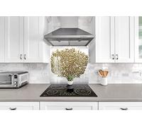 Myphotostation, paraspruzzi in vetro temperato con albero dorato, 101 x 101 cm, paraspruzzi floreale, per decorazione cucina, bagno, parete, stufa, pannello paraspruzzi, piastrelle, vetro paraspruzzi