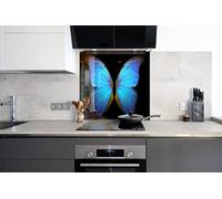 Myphotostation, paraspruzzi in vetro temperato con ali di farfalla, 101 x 101 cm, paraspruzzi per cucina, bagno, parete, stufa, pannello paraspruzzi, piastrelle, vetro, paraspruzzi