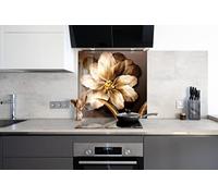 Myphotostation - Paraspruzzi in vetro temperato con fiore color bronzo, 59 x 23,6 cm, paraspruzzi floreale, per cucina, bagno, parete, stufa, pannello paraspruzzi, piastrelle, vetro paraspruzzi