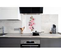 Myphotostation, paraspruzzi in vetro temperato con fiore rosa, 101 x 101 cm, paraspruzzi floreale, per cucina, bagno, parete, stufa, pannello paraschizzi, piastrelle, vetro paraspruzzi