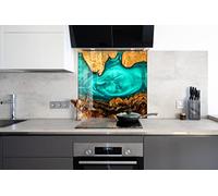 Myphotostation, paraspruzzi in vetro temperato con inchiostro verde alcool, 50 x 83,5 cm, astratto, paraspruzzi per cucina, parete, bagno, stufa, pannello paraspruzzi, piastrelle, vetro paraspruzzi