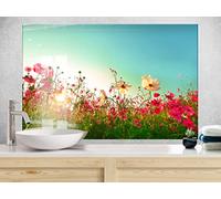 Myphotostation - Paraspruzzi in vetro temperato con margherite rosa, 50 x 83,5 cm, paraspruzzi floreale, per cucina, bagno, parete, stufa, pannello paraspruzzi, piastrelle, vetro paraspruzzi