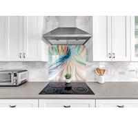 Myphotostation, paraspruzzi in vetro temperato frattale bianco 70WX43H, paraspruzzi astratto per la decorazione della cucina del bagno, protezione da parete, stufa, pannello paraspruzzi, piastrelle,