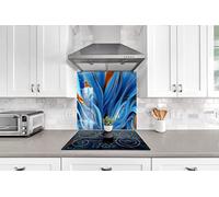 Myphotostation, paraspruzzi in vetro temperato frattale blu 70WX43H, paraspruzzi astratto per decorazione della cucina, bagno, protezione da parete, stufa, pannello paraschizzi, piastrelle, vetro,