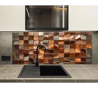 Myphotostation, paraspruzzi in vetro temperato per stufa, 72 x 46 cm, con mosaico in rame, paraschizzi in vetro temperato, paraschizzi per cucina, protezione da parete per stufa, tagliere, copertura