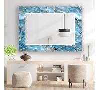 Myphotostation, specchio da parete rettangolare con vista sul mare in marmo blu, 90 x 61 cm, su vetro temperato stampato, decorazione moderna per bagno, soggiorno, vanità, camera da letto, ingresso