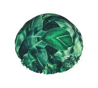 MyPiky Cappello da doccia stampato foglia di banana tropicale, cuffia da doccia elastica e riutilizzabile per capelli lunghi, grande cuffia da doccia impermeabile per donne e uomini