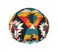 MyPiky Cappello da doccia stampato nativi americani, cuffia da doccia elastica e riutilizzabile per capelli lunghi, grande cuffia da doccia impermeabile per donne uomini bambini