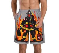 MyPiky Costume da bagno da uomo con stampa pompiere Vigile del fuoco Pantaloncini da spiaggia Pantaloncini da spiaggia Elastico in vita con coulisse Pantaloncini da nuoto estivi, bianco, X-Large