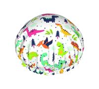 MyPiky Cuffia da doccia colorata con stampa di dinosauri, cappello elastico e riutilizzabile per capelli lunghi, grande cuffia da doccia impermeabile, per donne, uomini e bambini