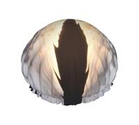 MyPiky Cuffia da doccia con stampa di ali d'angelo, cappello elastico e riutilizzabile per capelli lunghi, grande cuffia da doccia impermeabile, per donne, uomini e bambini