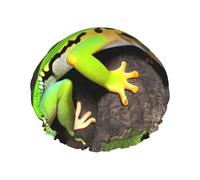 MyPiky Cuffia da doccia con stampa geco verde, elastico e riutilizzabile per capelli lunghi, grande cuffia da doccia impermeabile per donne uomini bambini