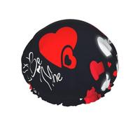 MyPiky Cuffia da doccia con stampa "Happy Valentine's Day", cuffia per capelli con fascia elastica, doppio strato impermeabile, per donne, uomini e bambini