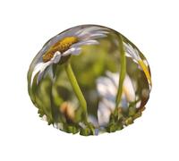 MyPiky Cuffia da doccia con stampa margherita bianca selvaggia elastica e riutilizzabile per capelli lunghi grande cuffia da doccia impermeabile per donne uomini bambini