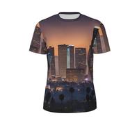 MyPiky Maglietta da uomo a maniche corte con stampa Skyline di Los Angeles, traspirante, leggera, estiva, alla moda, palestra, allenamento, abbigliamento casual, Nero, 6XL
