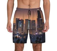 MyPiky Pantaloncini da spiaggia con stampa skyline di Los Angeles, ad asciugatura rapida, da uomo, per nuoto, surf, attività estive, Nero, S
