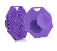MypikY Spazzola doccia multifunzionale in silicone con ventosa e corda appesa, Spazzola doccia shampoo per bambini, Spazzola in silicone morbido, Set di 2 pezzi,Viola
