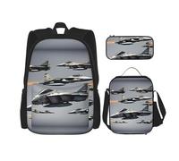 MyPiky Zaino 3 in 1 con stampa di aerei da combattimento Jets funzionale, unisex, borsa portapranzo, astuccio combinato per viaggiatori comodi