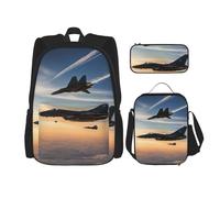 MyPiky Zaino 3 in 1 con stampa di aerei da combattimento Jets funzionale, unisex, borsa portapranzo, astuccio combinato per viaggiatori comodi