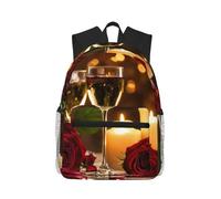 MyPiky Zaino casual con stampa di amanti romantici rosa rossa e vino, zaino leggero zaini per laptop, borsa per computer da lavoro da viaggio, Amanti romantici della rosa rossa e del vino, One Size