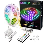 Myplus - Striscia LED RGB, 5 m, con telecomando a infrarossi e alimentatore di rete, per casa, camera da letto, TV, soffitto, armadio, decorazione