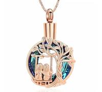 MYPOWER Collane con urna per Ceneri, Gioielli per cremazione con Albero della Vita, Ciondolo in Cristallo per Ceneri, Collana commemorativa per Sorelle, Gioielli ricordo per Donne - Rosa-Blu