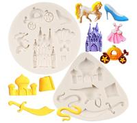 MYPRACS Cenerentola, stampo per fondente Aladdin Mythos, coltello teiera in silicone, con chiusura in cristallo, per decorare torte, cioccolato, caramelle, argilla polimerica, set da 2 pezzi