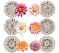 MYPRACS Crisantemo, stampi in silicone per fondente a forma di margherite, girasole, per decorare torte, caramelle, cioccolato, gomme da masticare, argilla polimerica, set da 6