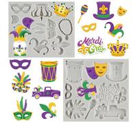 MYPRACS Set di 2 stampi in silicone per decorazioni di torte di carnevale a tema Mardi Gras, maschere in maschera, maschera di giglio e piume, per cupcake, caramelle, cioccolato, pasta di gomma, pasta