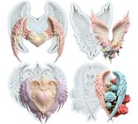MYPRACS Set di 4 stampi in silicone a forma di ali d'angelo per cioccolato | Stampi per caramelle a forma di cuore con ali d'angelo, per baby shower, matrimoni, compleanni, cupcake, pasta polimerica